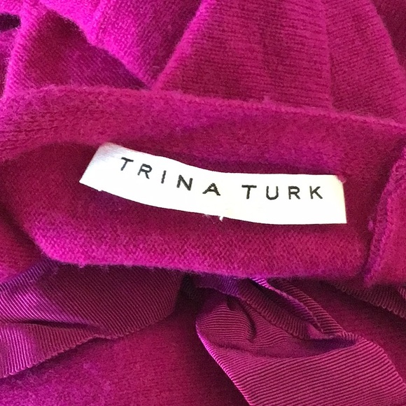 TRINA TURK MAGENTA LONG SLEEVE CASHMERE WOOL SWEATER LARGE - Picture 9 of 12